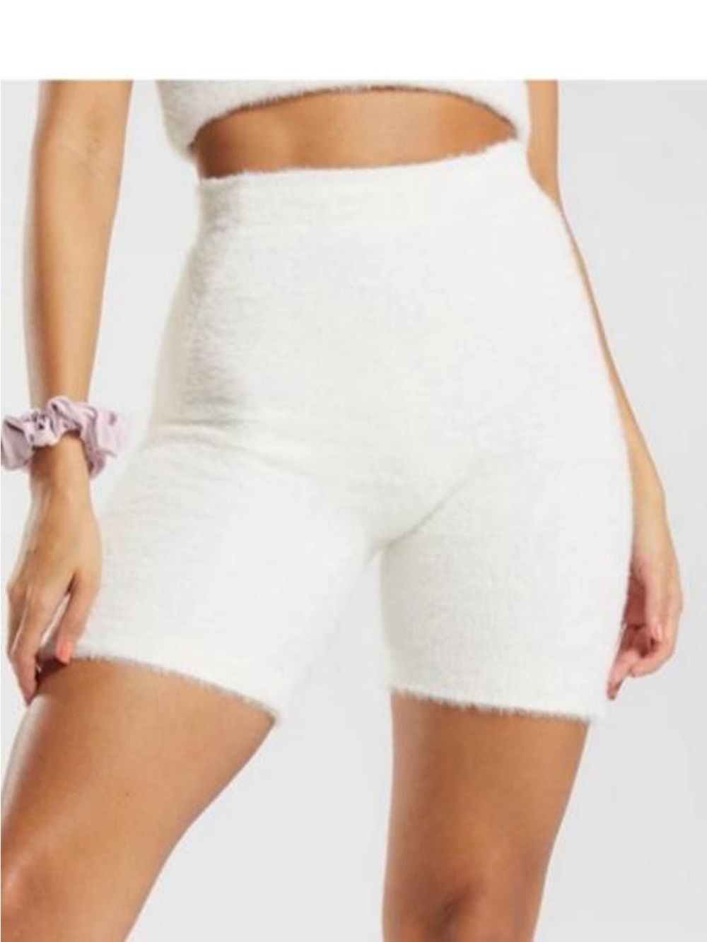 Gymshark White High-Rise Fuzzy Shorts